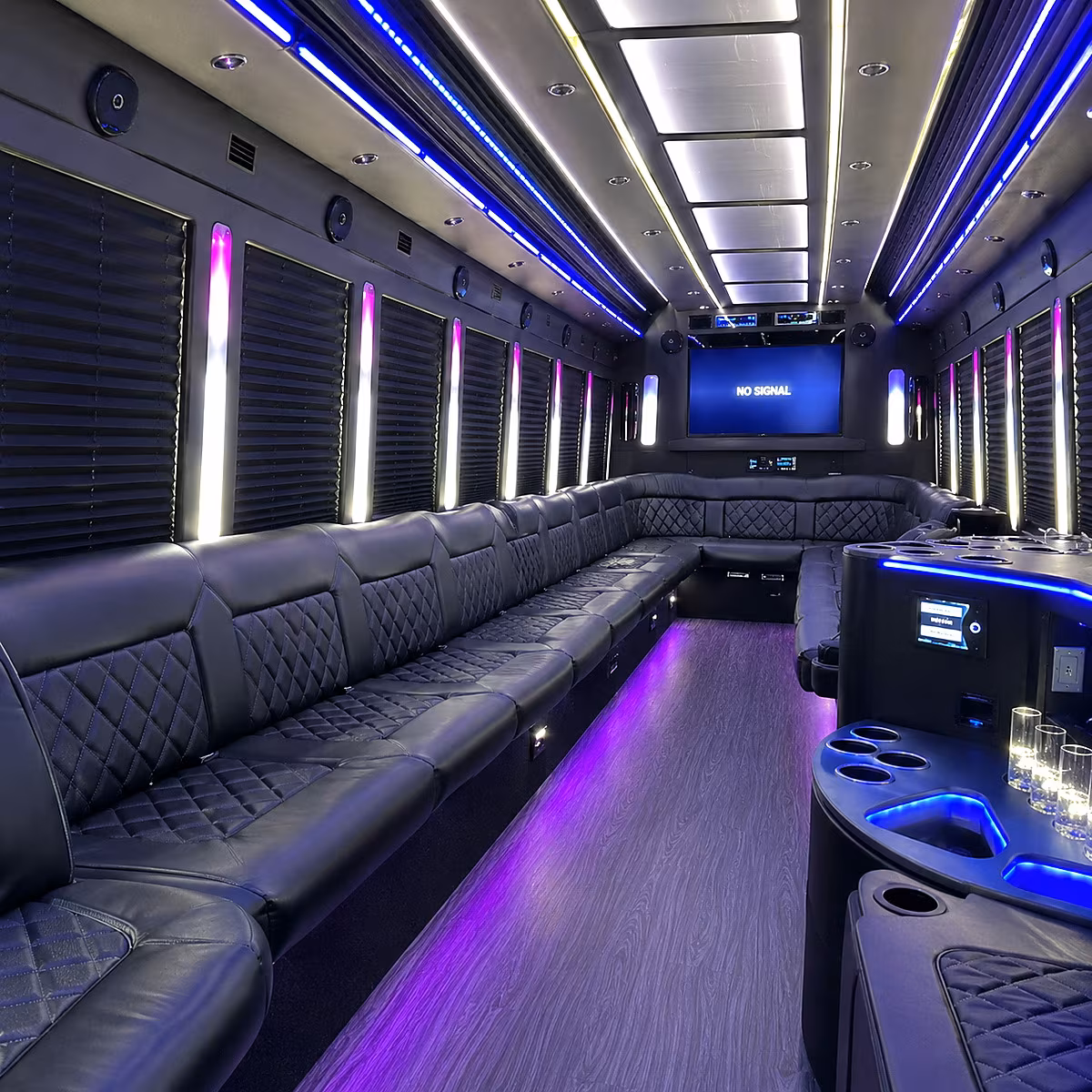 johnson city 30 passenger party bus inside