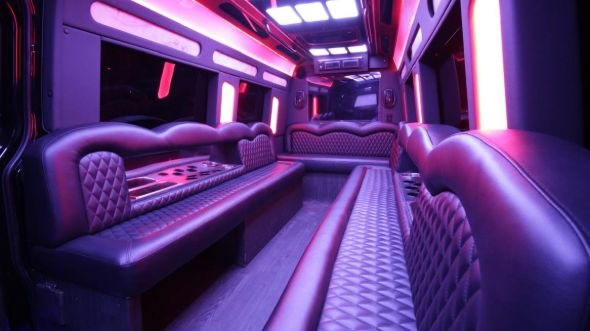 Interior of Charter Bus Company Johnson City's Sprinter Limo in Johnson City